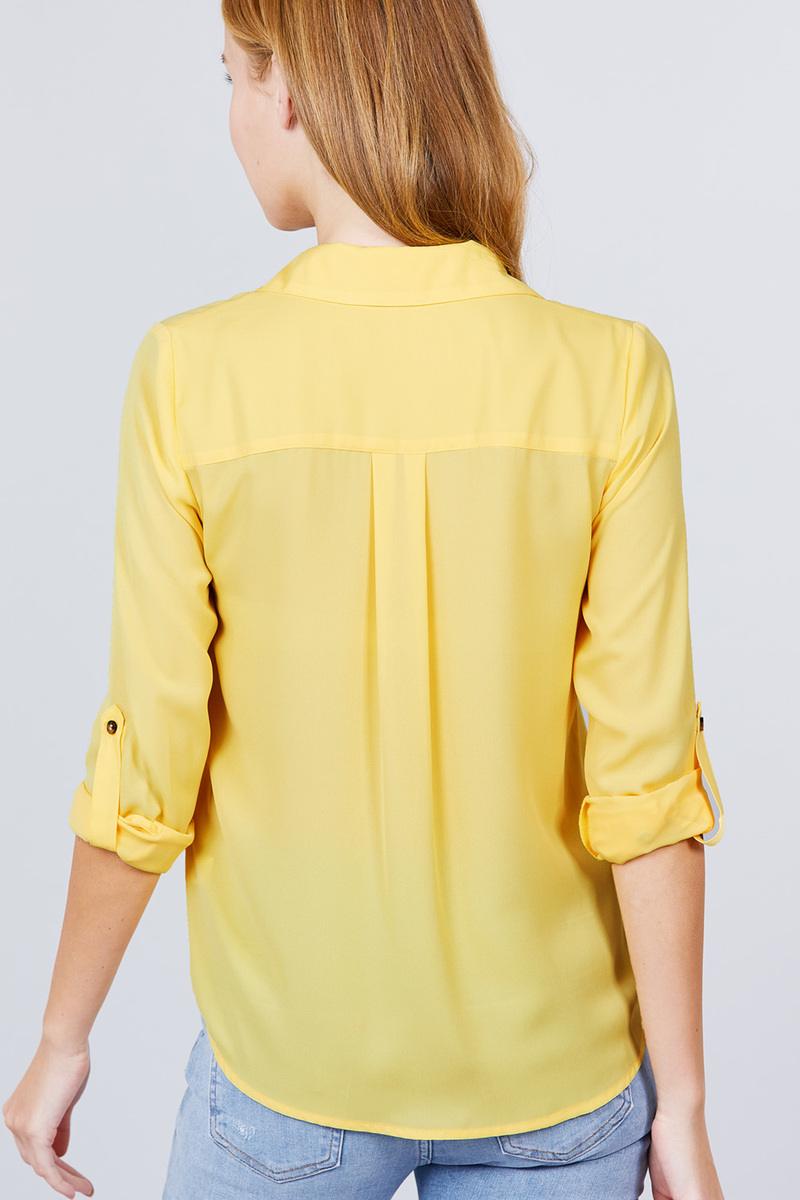 Button Up Zipper Pocket Blouse