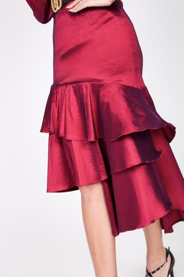 Ruffle Bottom Satin Skirt