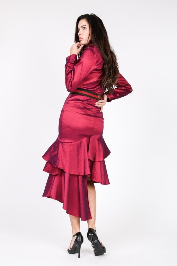 Ruffle Bottom Satin Skirt