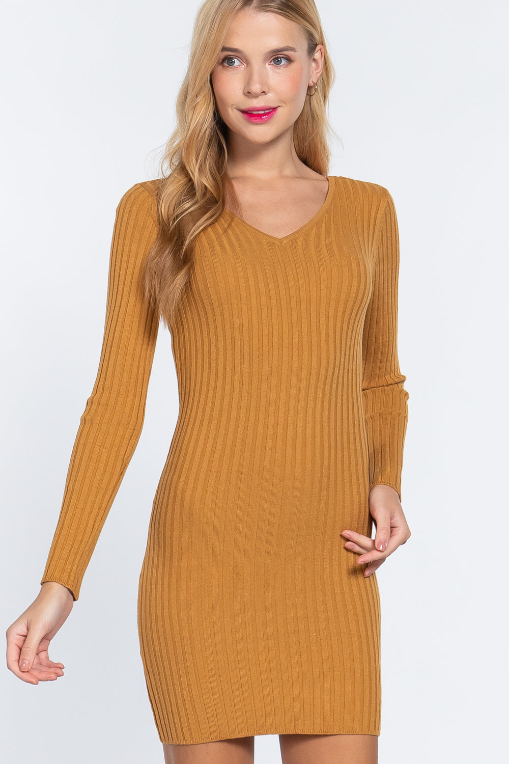 Long Sleeve V-Neck Sweater Mini Dress