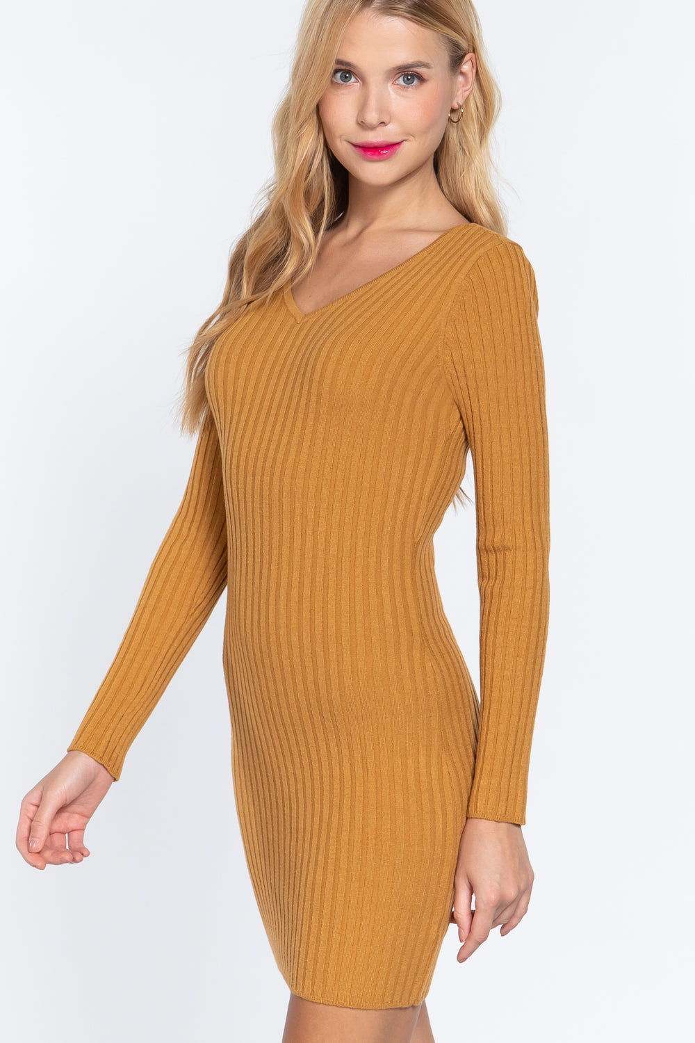Long Sleeve V-Neck Sweater Mini Dress