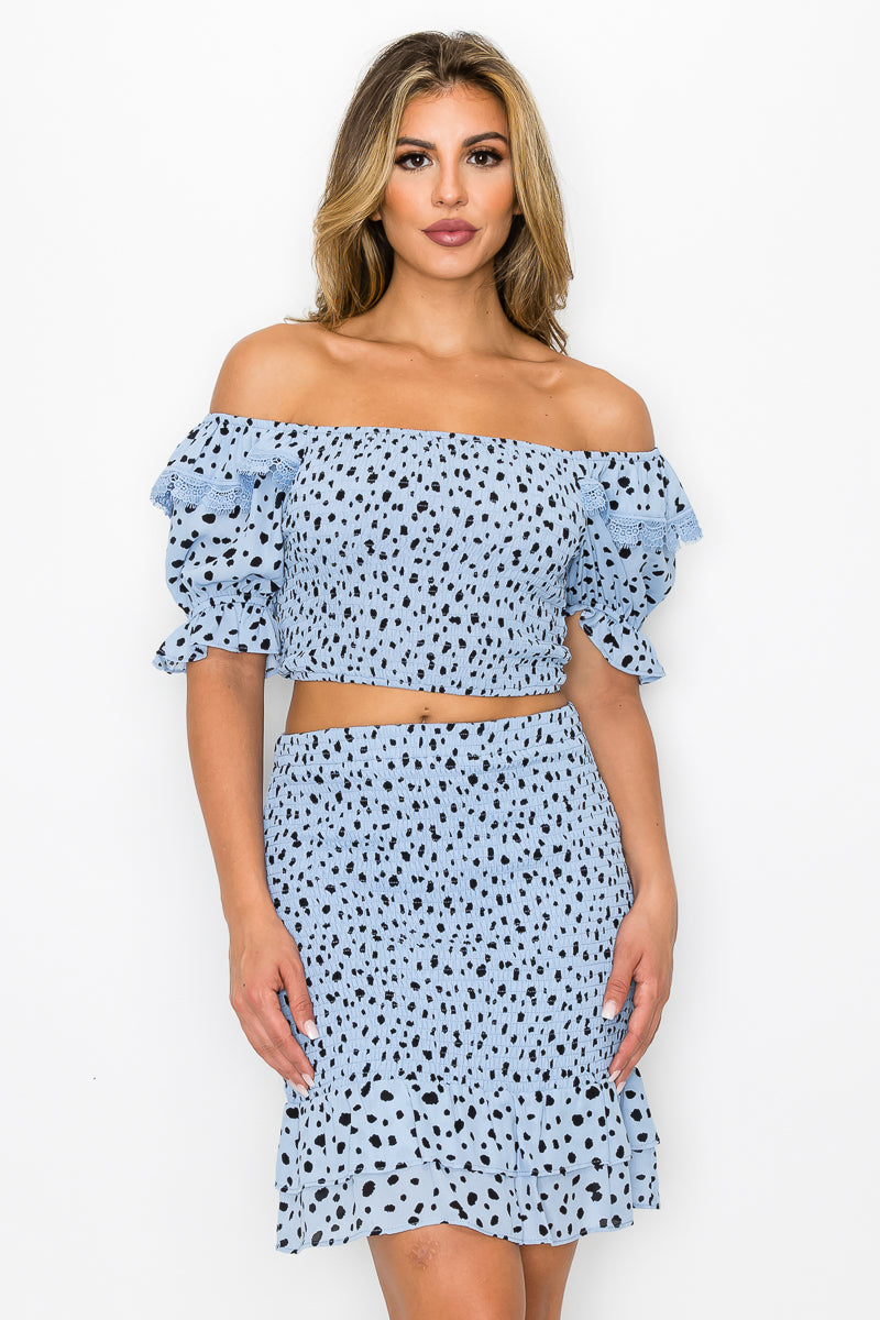Smocking Ruffled Top & Skirt Set
