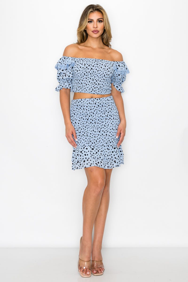 Smocking Ruffled Top & Skirt Set
