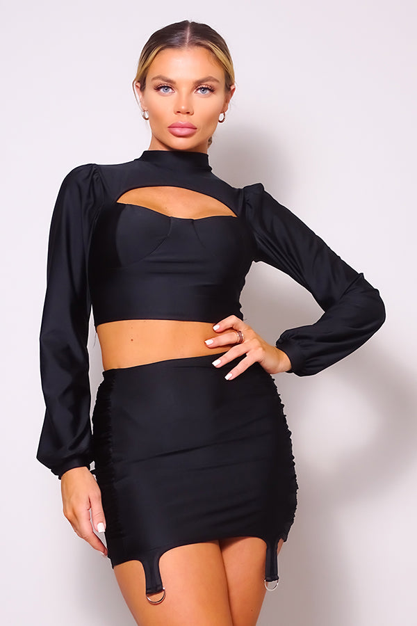 Cutout Blouse & Garter Mini Skirt Set