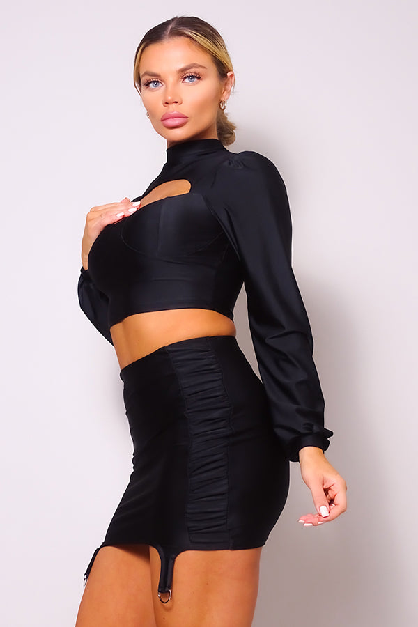 Cutout Blouse & Garter Mini Skirt Set