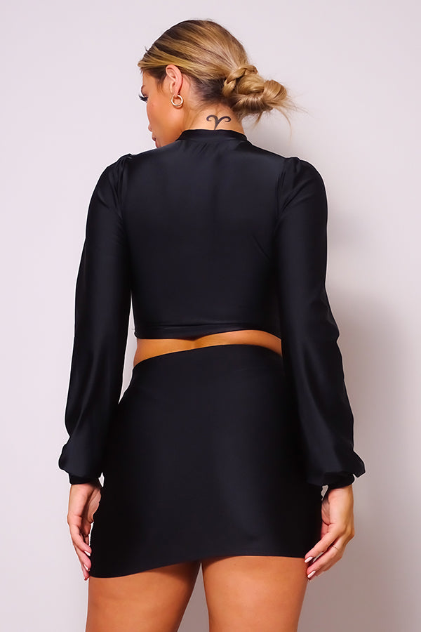 Cutout Blouse & Garter Mini Skirt Set