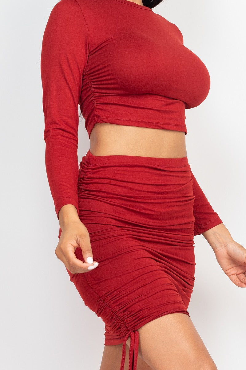 Ruched Crop Top & Drawstring Skirt Set