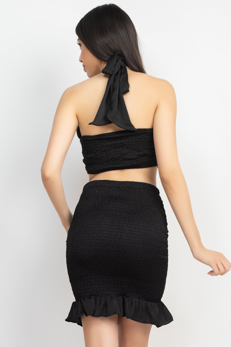 Halter Neck Crop Top & Skirt Set