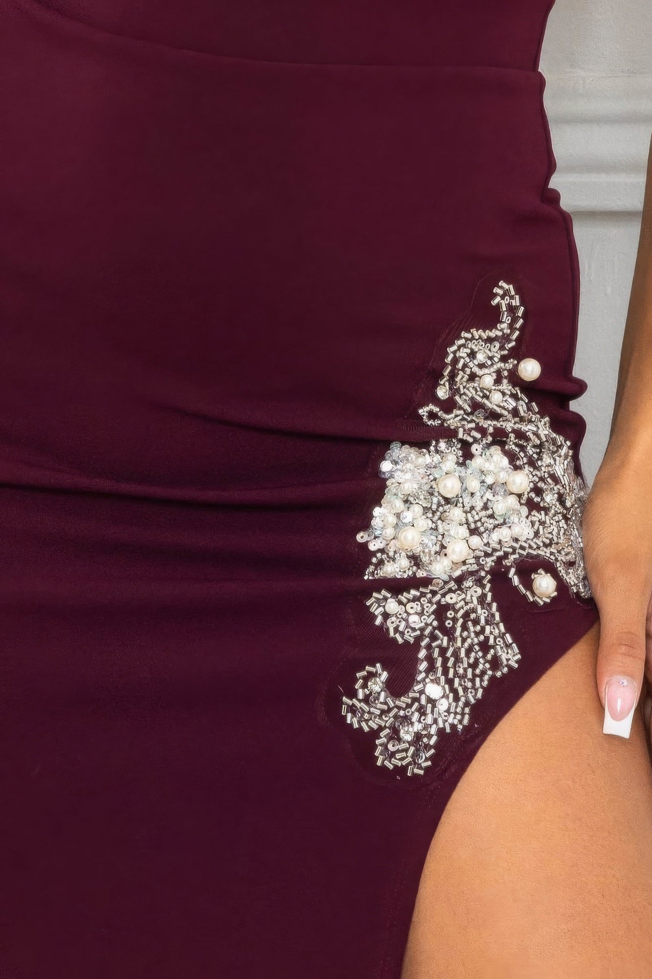 Beaded Embroidered Slit Maxi Dress