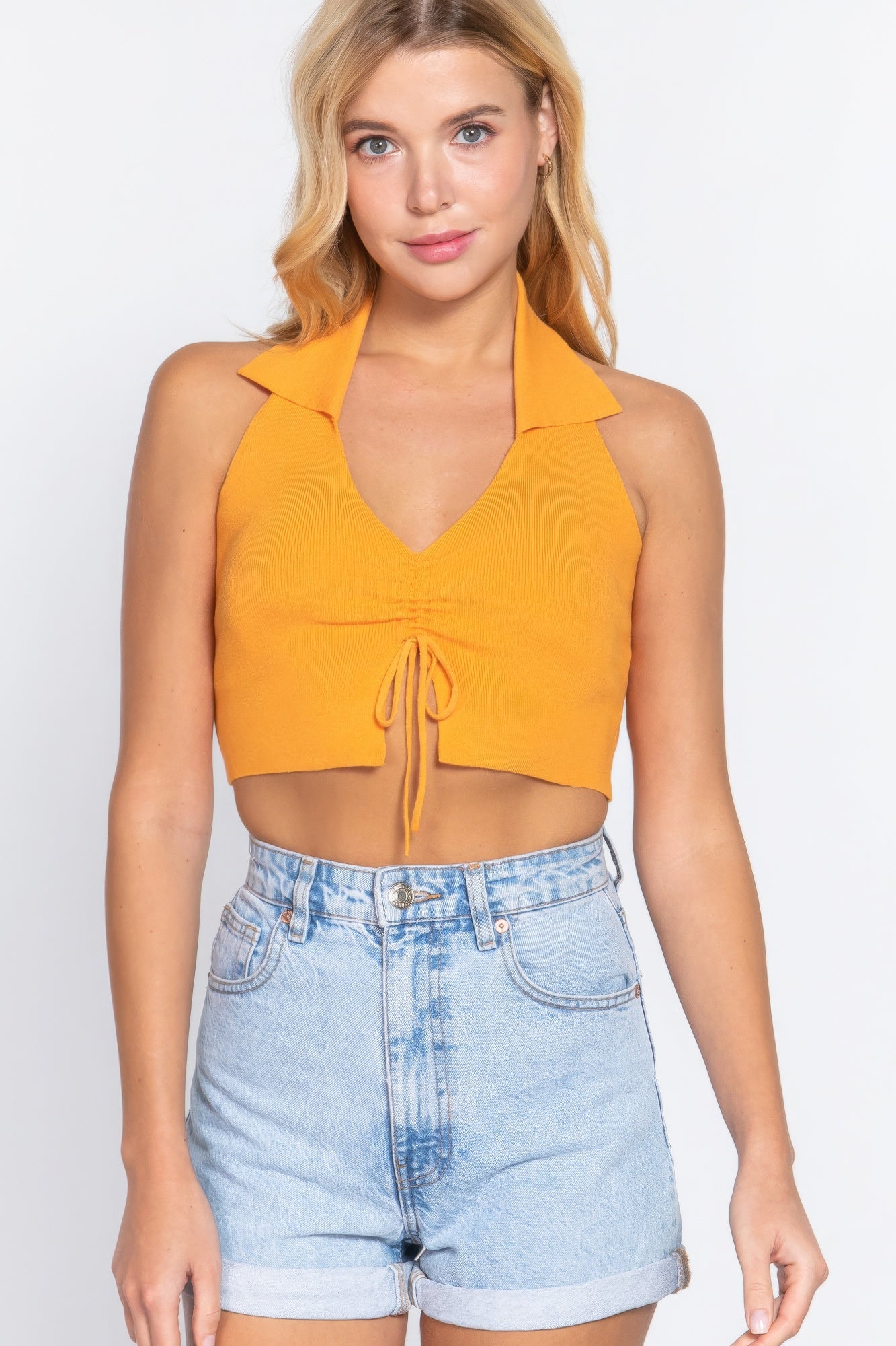 Halter Collar Ruched Crop Top