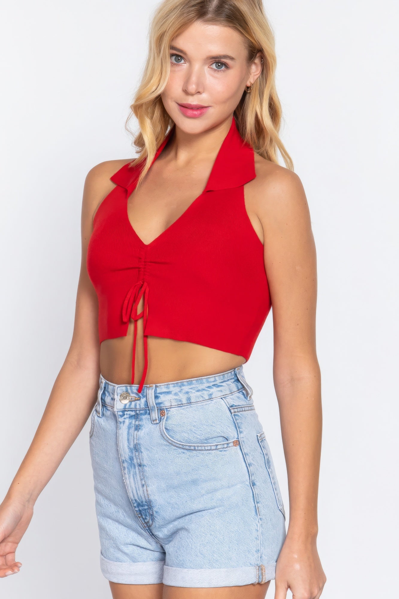 Halter Collar Ruched Crop Top