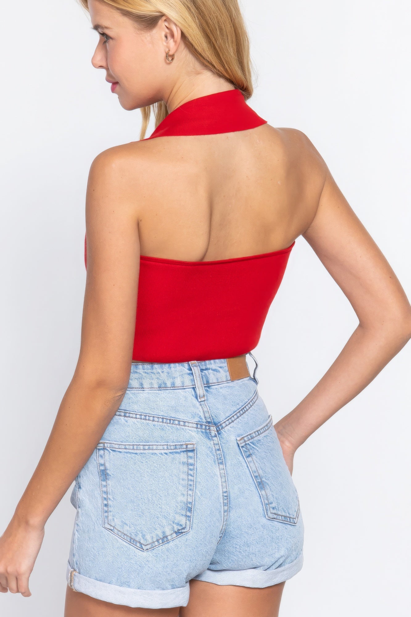 Halter Collar Ruched Crop Top
