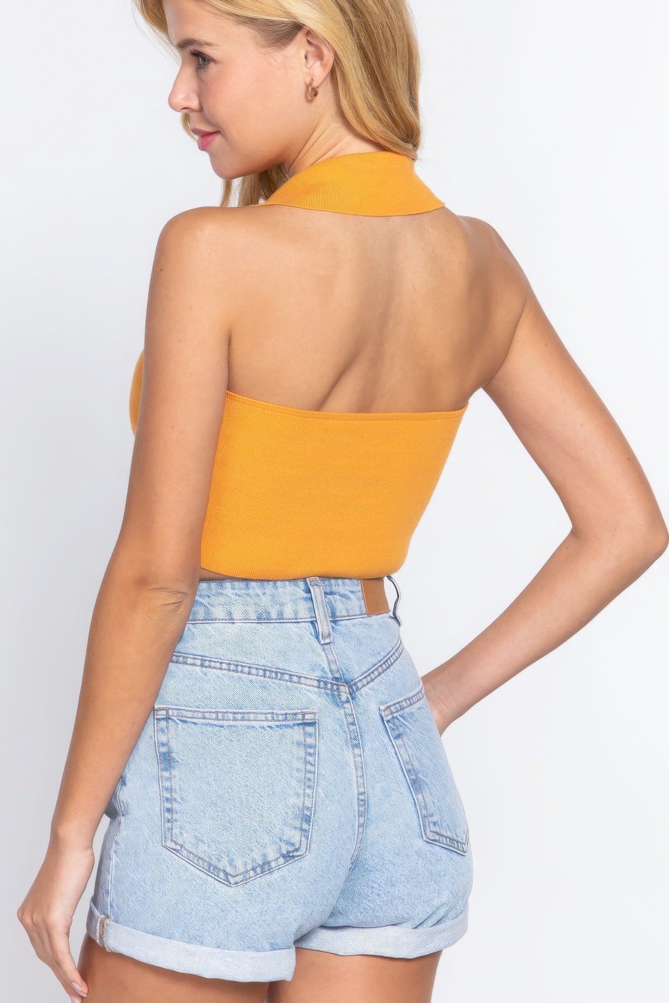 Halter Collar Ruched Crop Top