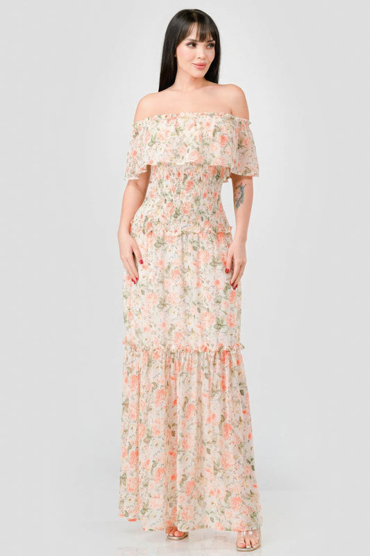 Floral Chiffon Smocked Maxi Dress