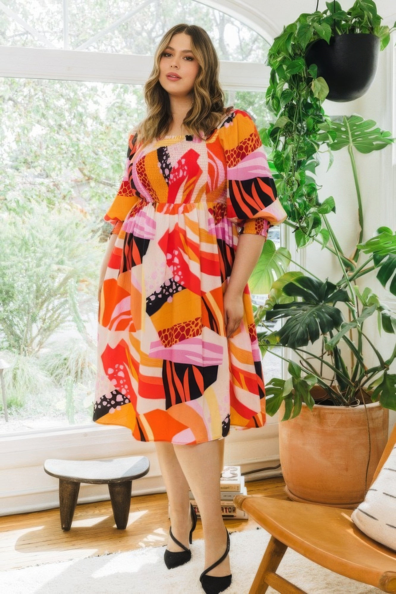 Plus Size Floral Print Midi Dress