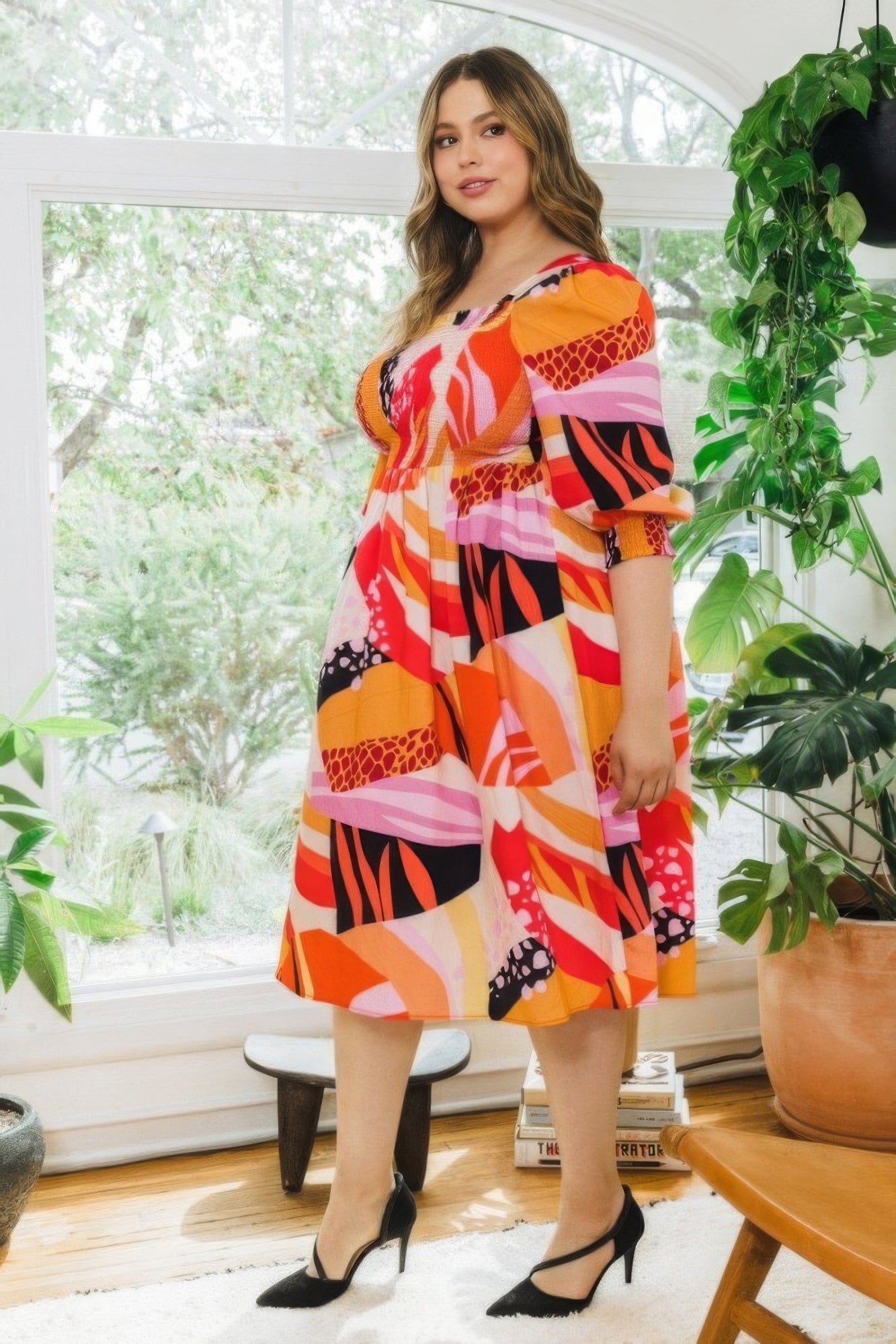Plus Size Floral Print Midi Dress