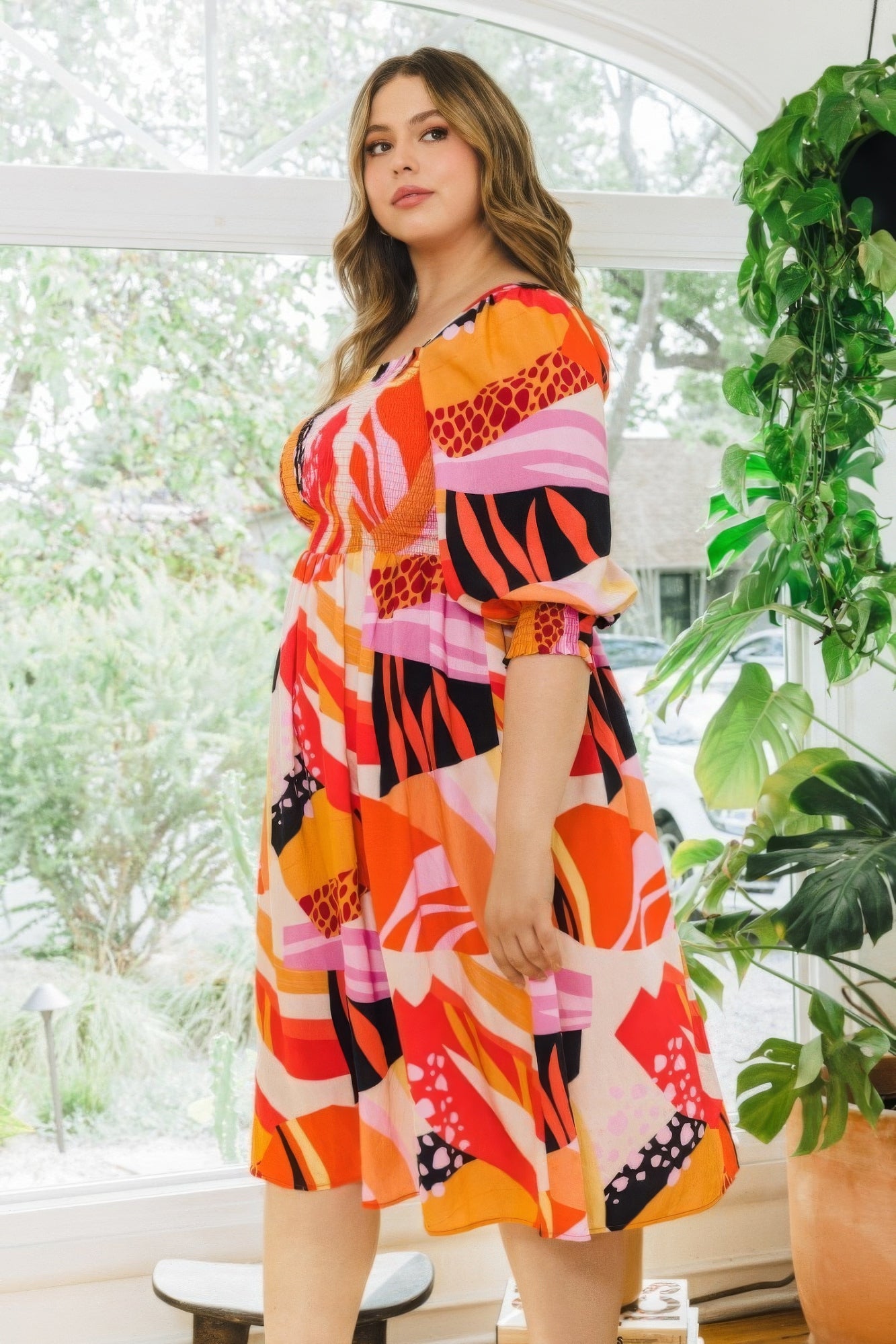 Plus Size Floral Print Midi Dress