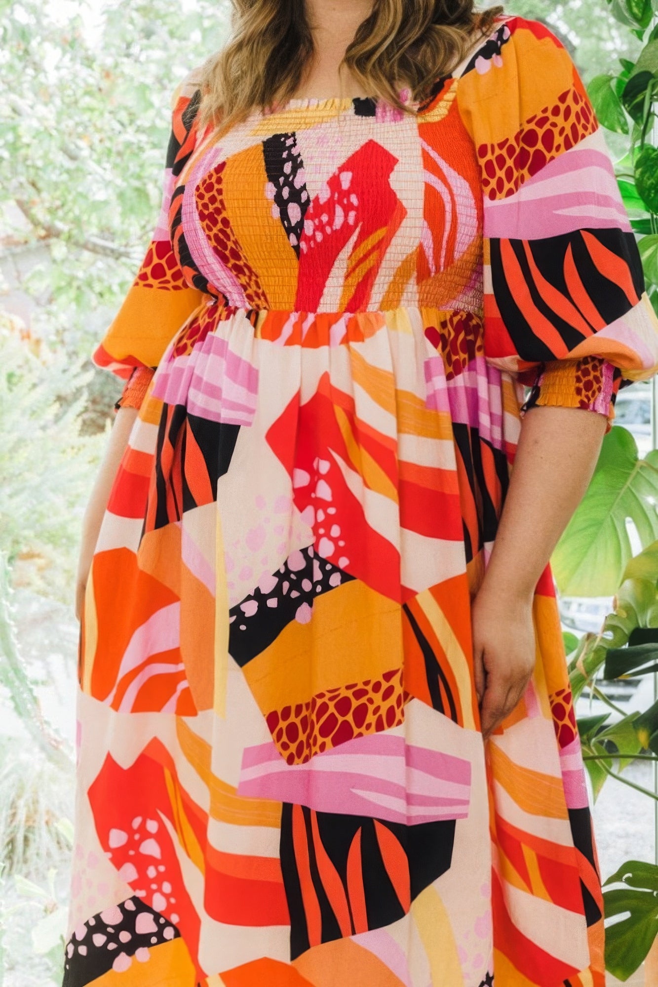 Plus Size Floral Print Midi Dress