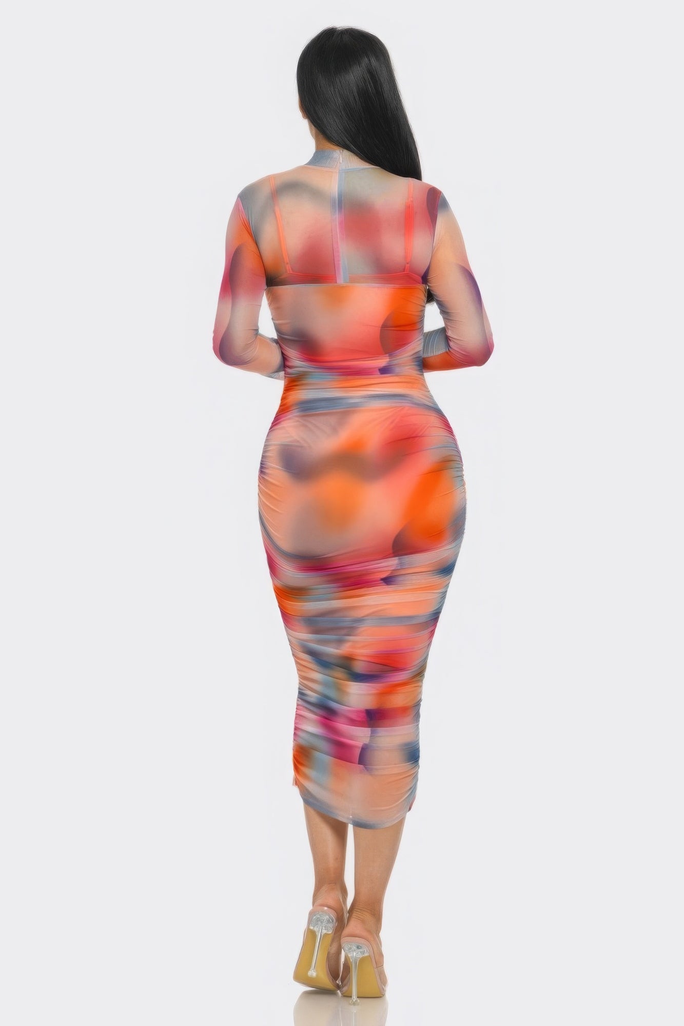 Summer Heat Mesh Ruched Midi Dress