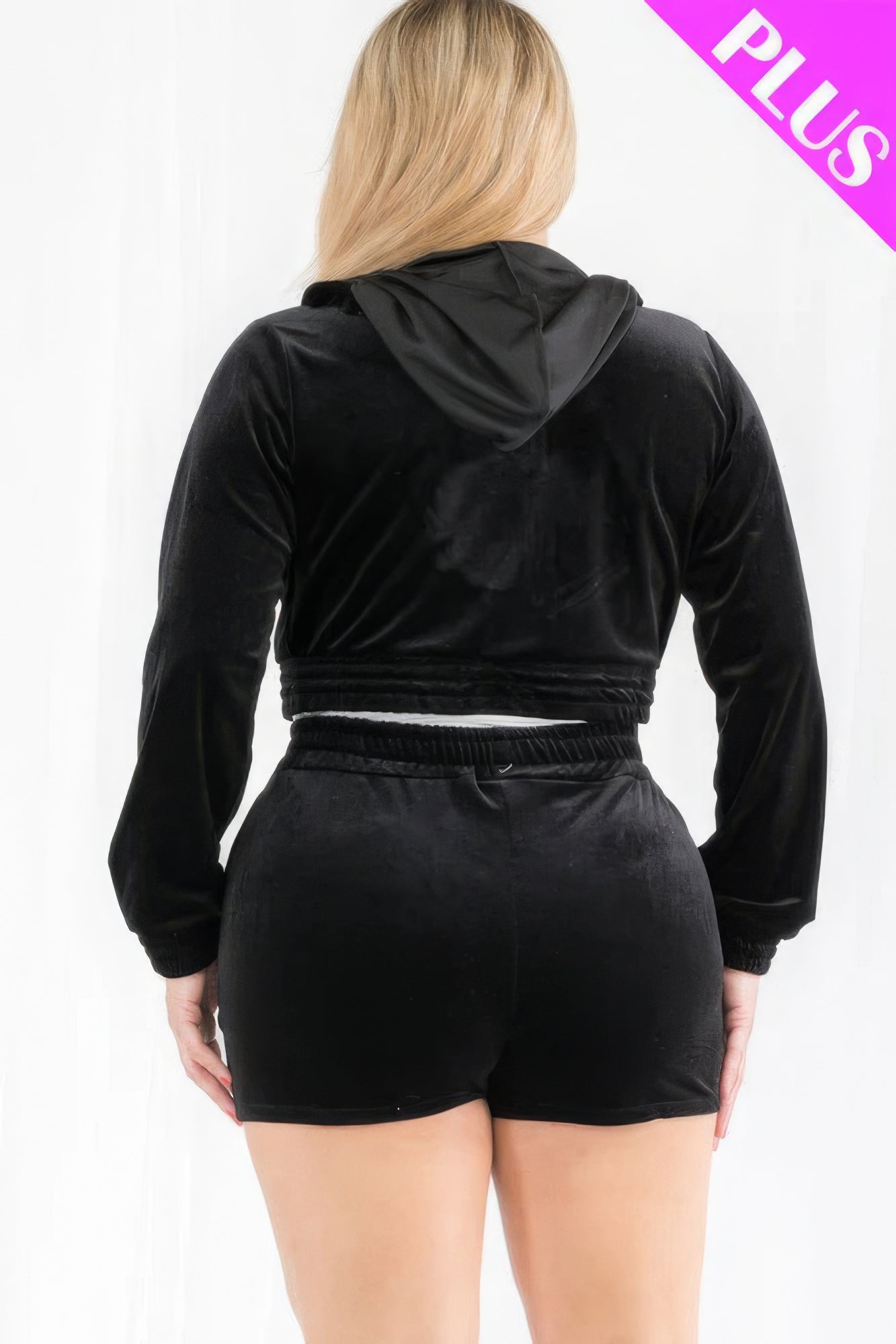 Plus Size Velour Crop Hoodie & Shorts Set