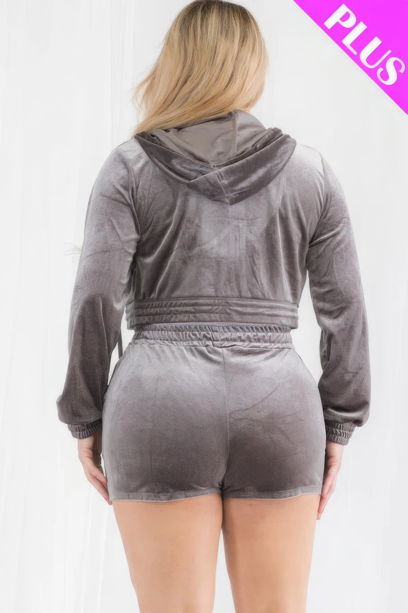 Plus Size Velour Crop Hoodie & Shorts Set