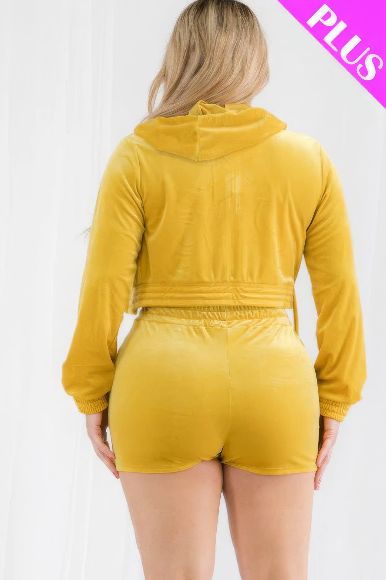 Plus Size Velour Crop Hoodie & Shorts Set