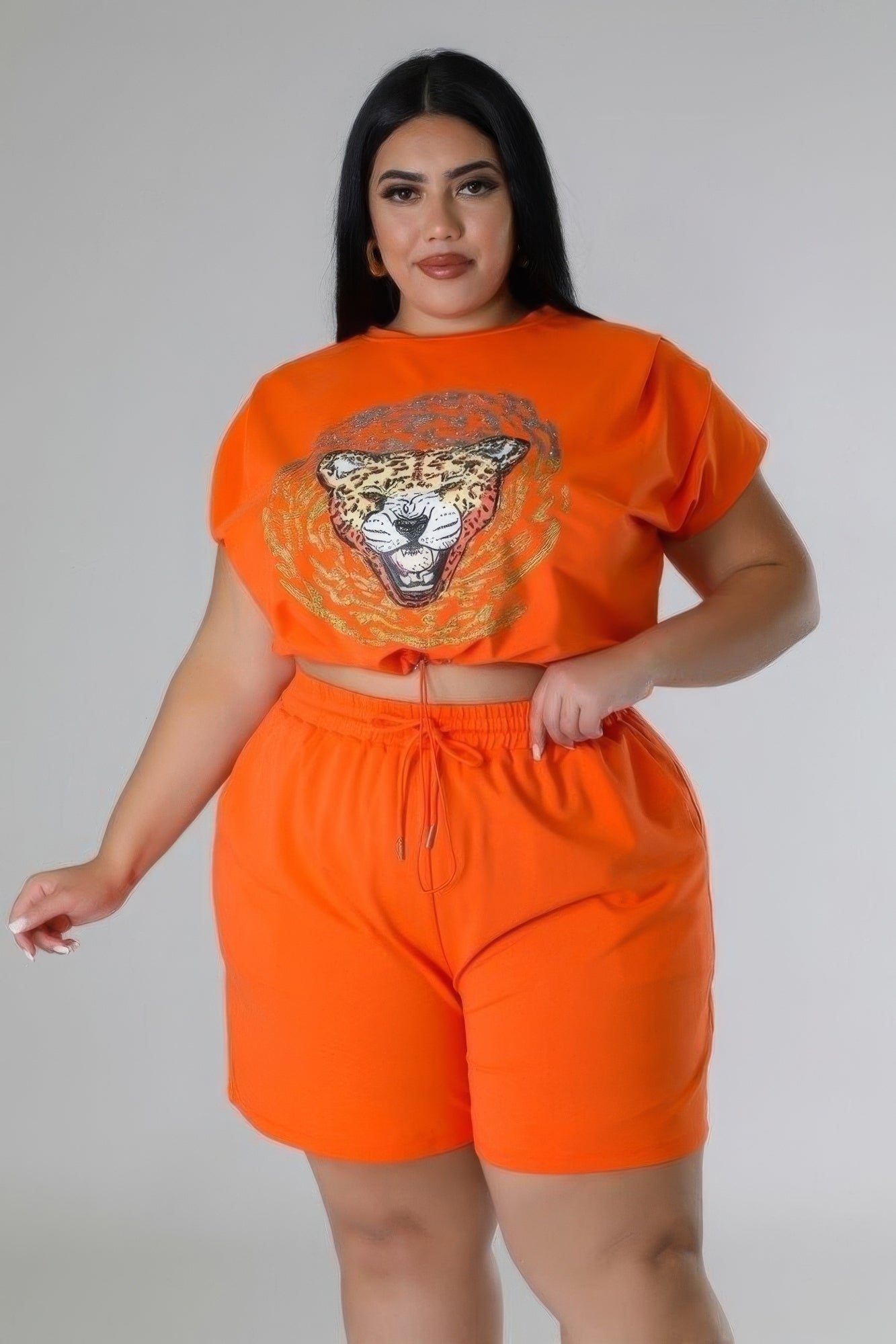 Plus Size Rhinestone Graphic Top & Short Set