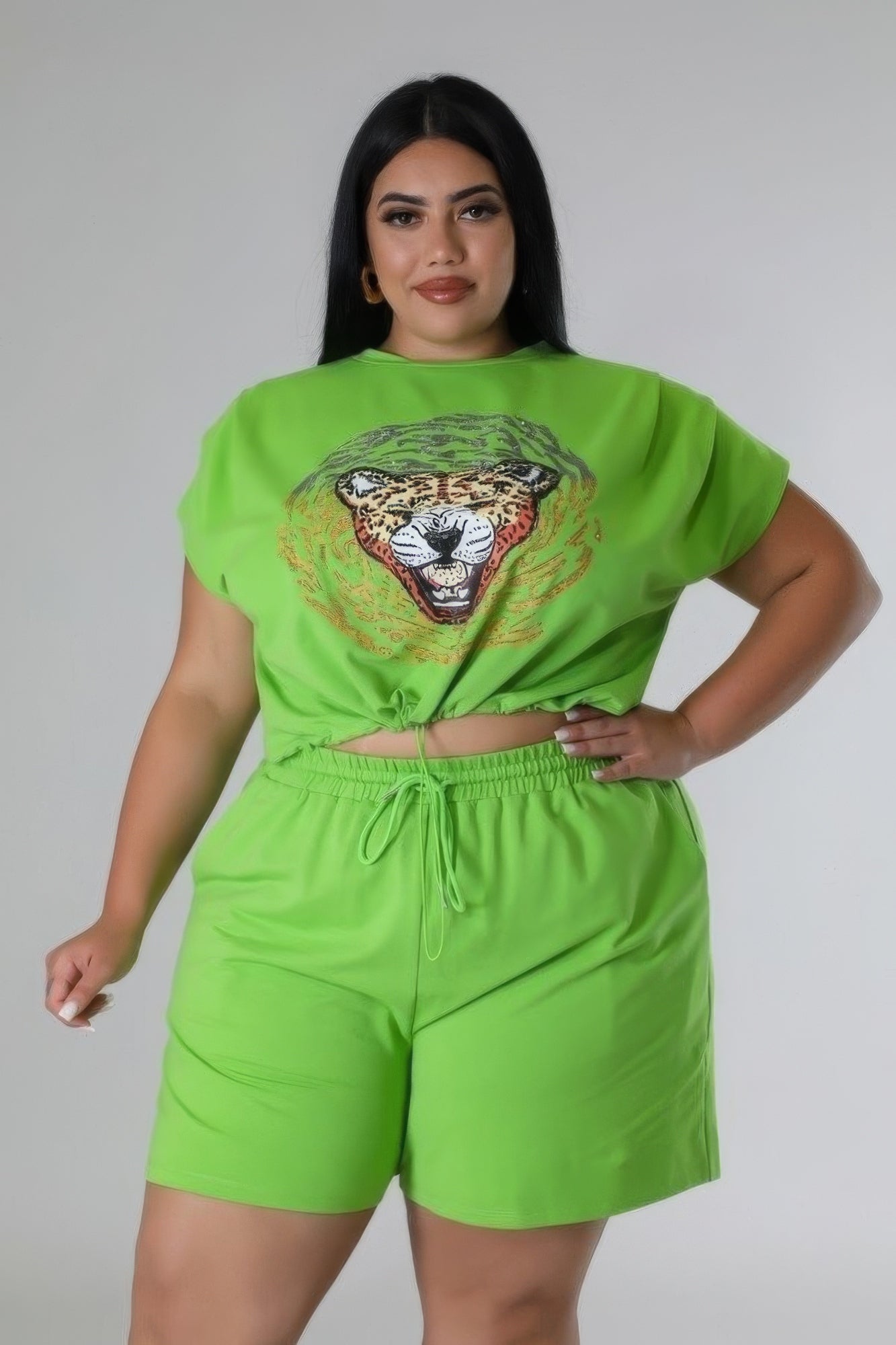 Plus Size Rhinestone Graphic Top & Short Set