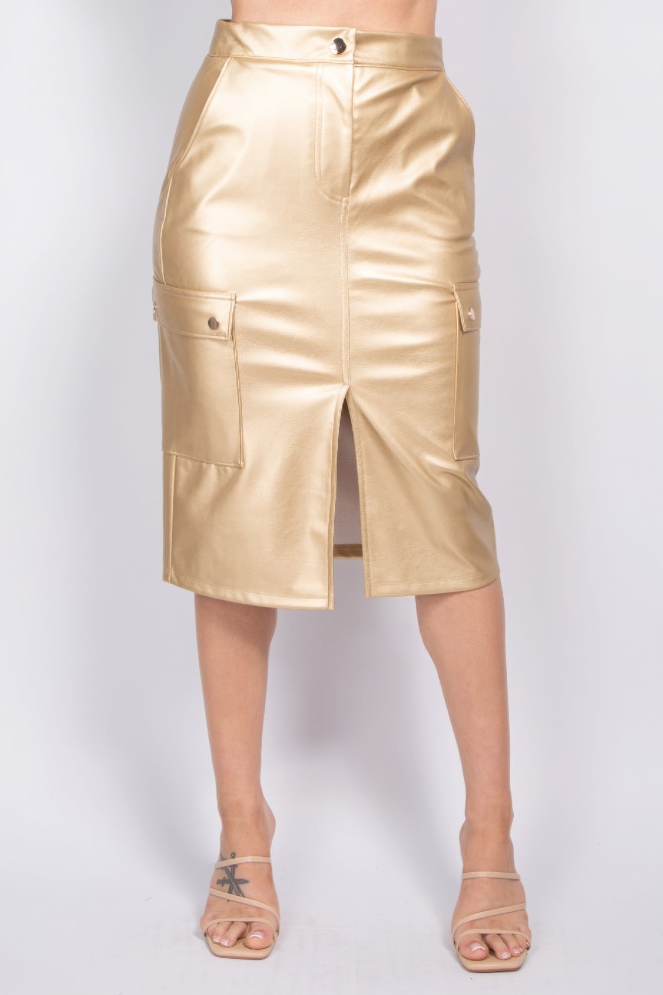 Faux Leather Cargo Skirt
