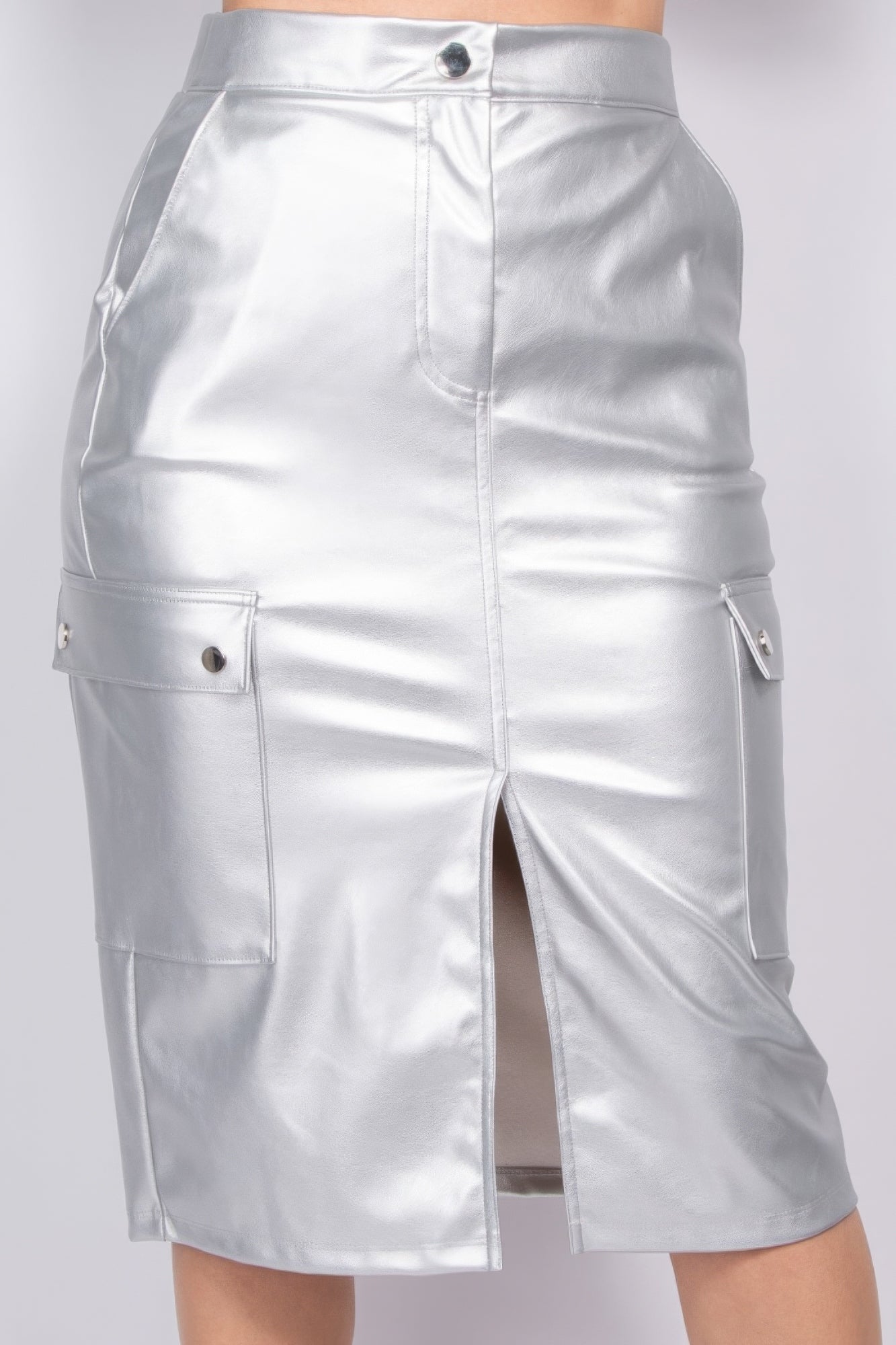 Faux Leather Cargo Skirt