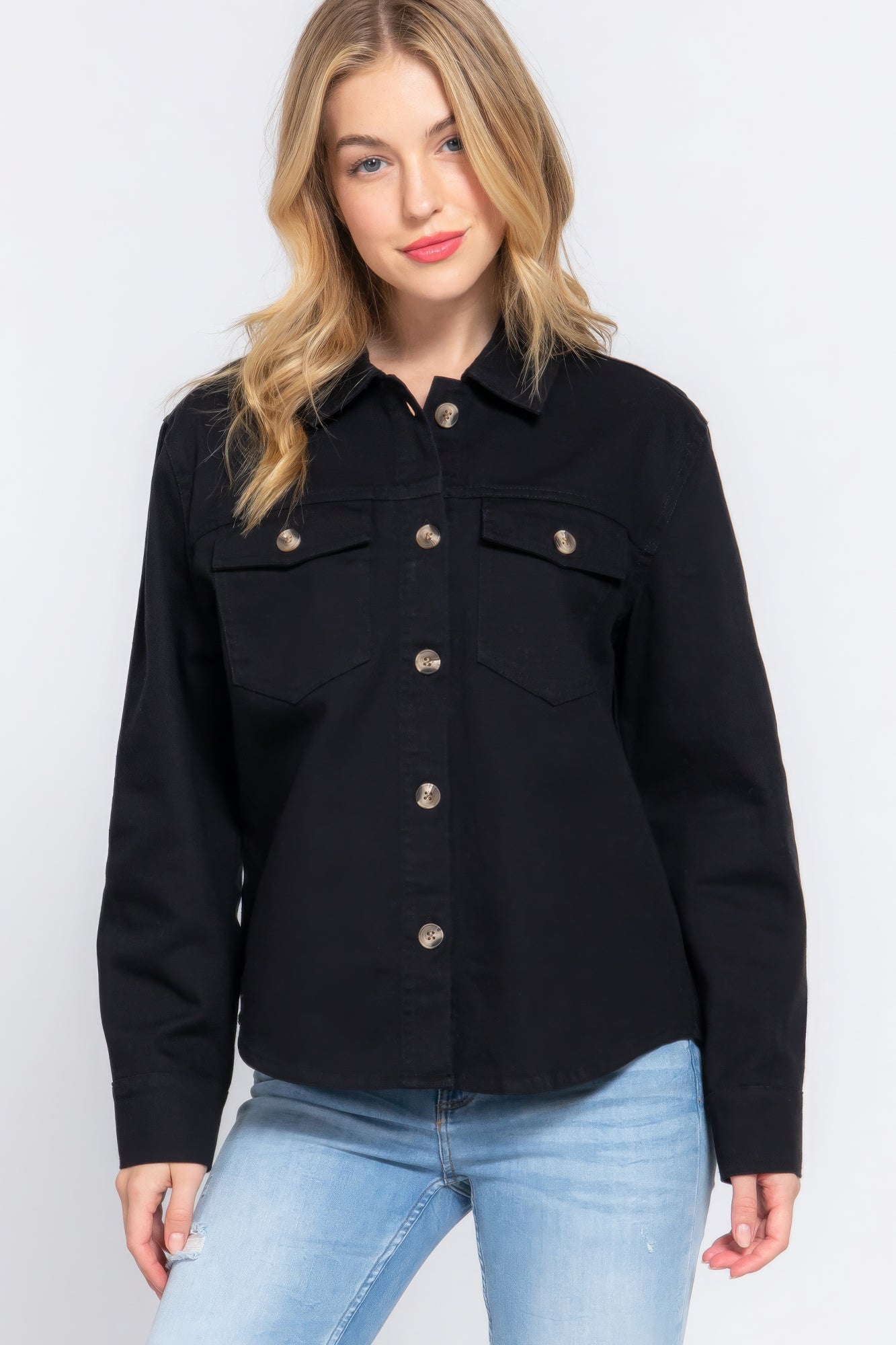 Button Down Cotton Denim Jacket