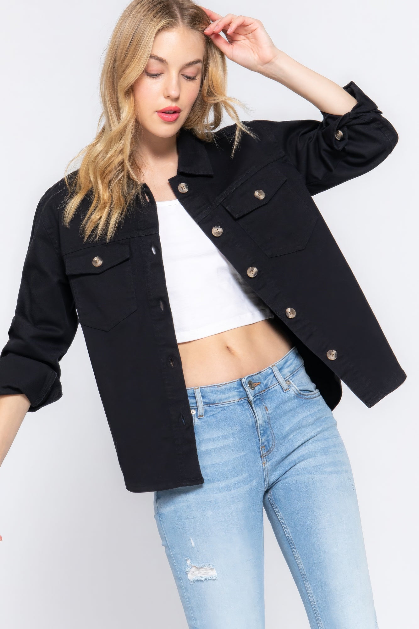 Button Down Cotton Denim Jacket