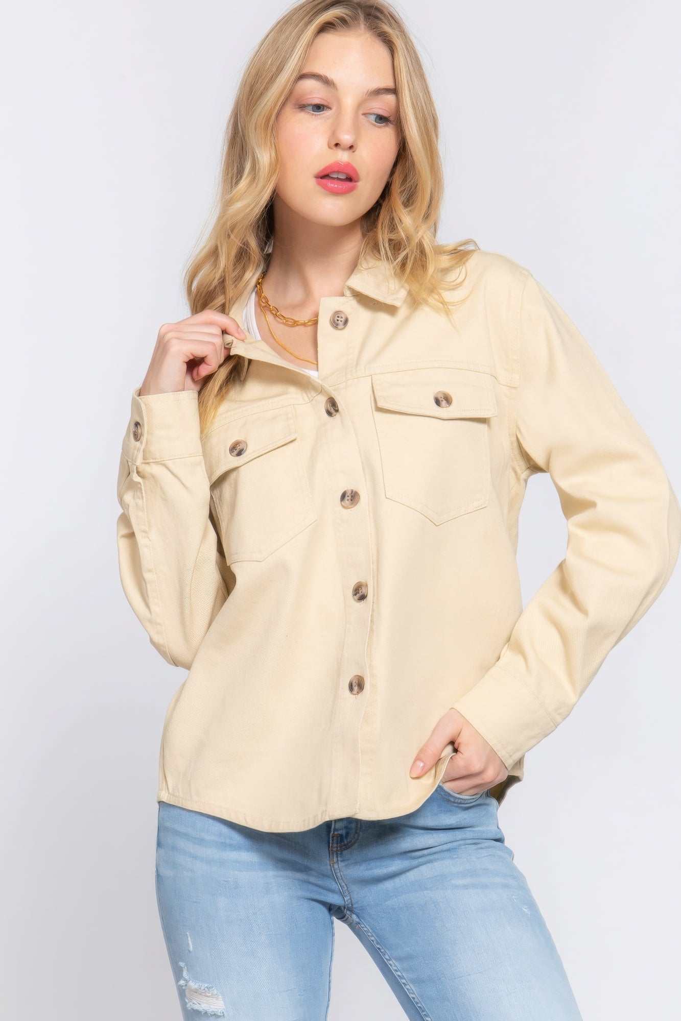 Button Down Cotton Denim Jacket