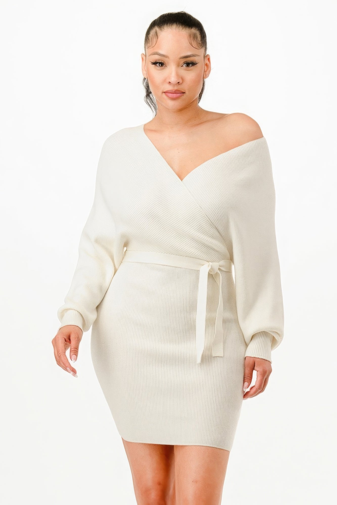 Belted Ribbed Sweather Dress