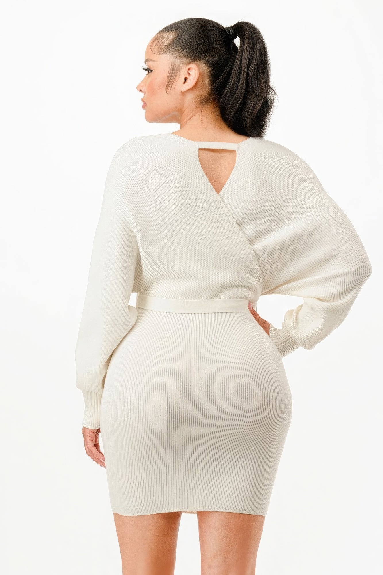 Belted Ribbed Sweather Dress