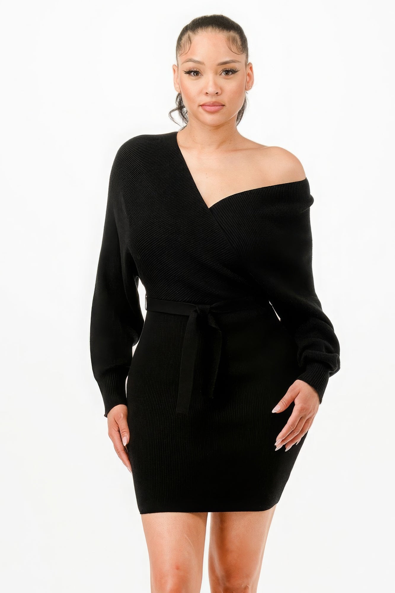 Belted Ribbed Sweather Dress