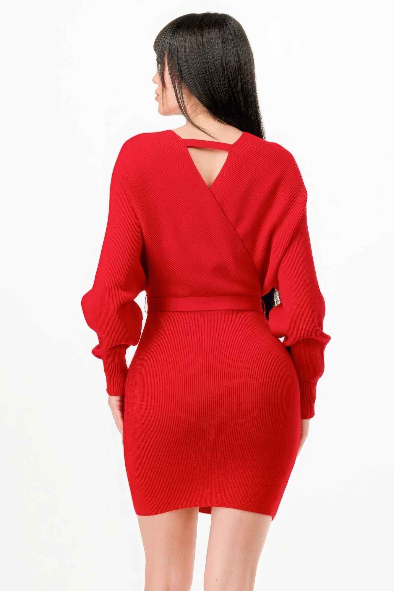 Belted Ribbed Sweather Dress