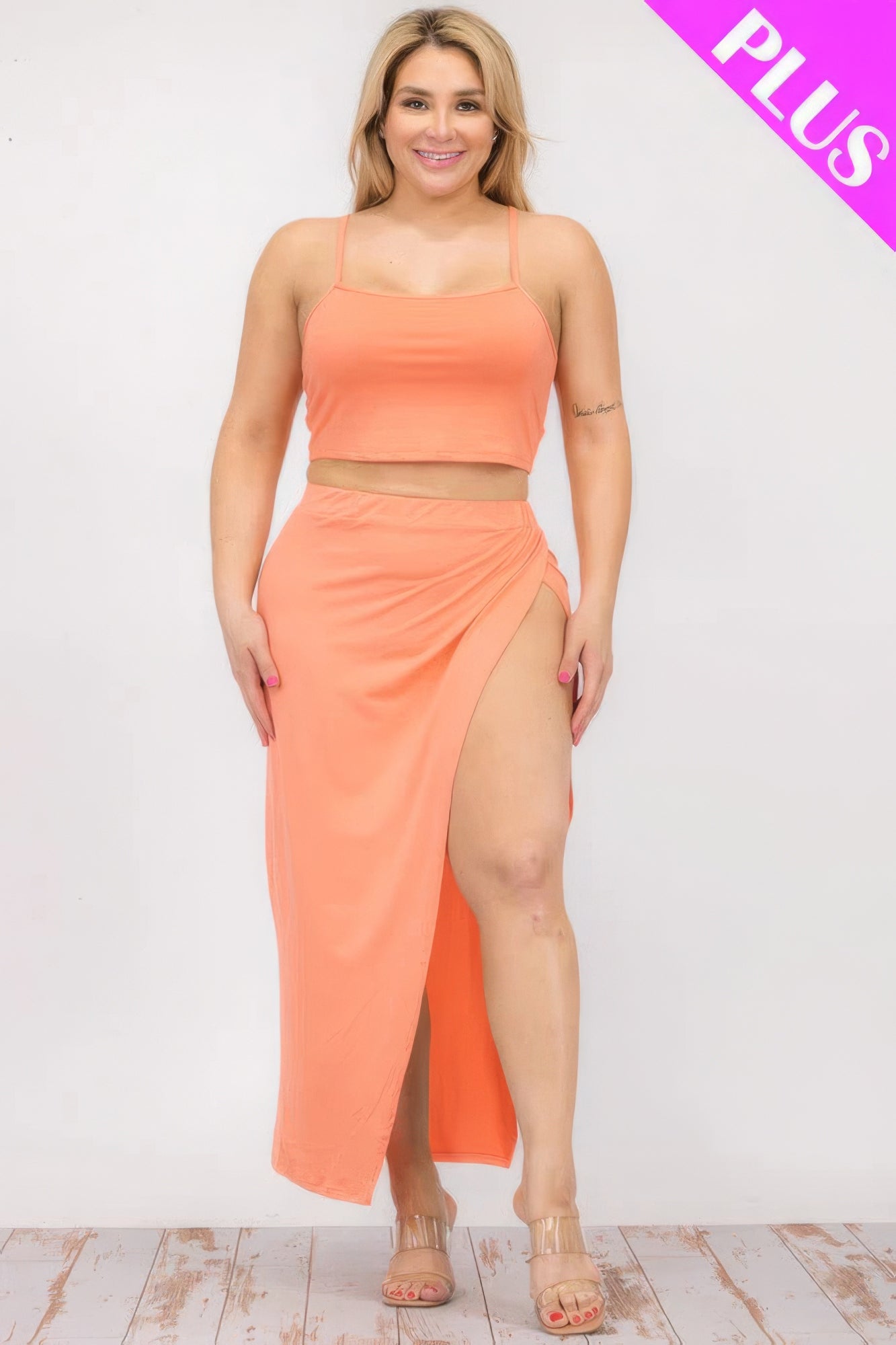 Plus Size Crop Cami & Maxi Skirt Set