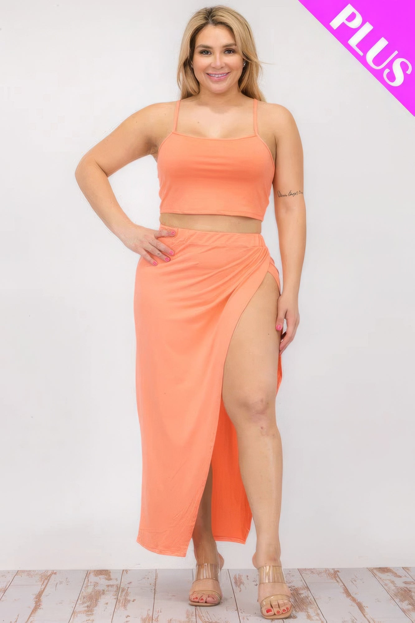 Plus Size Crop Cami & Maxi Skirt Set