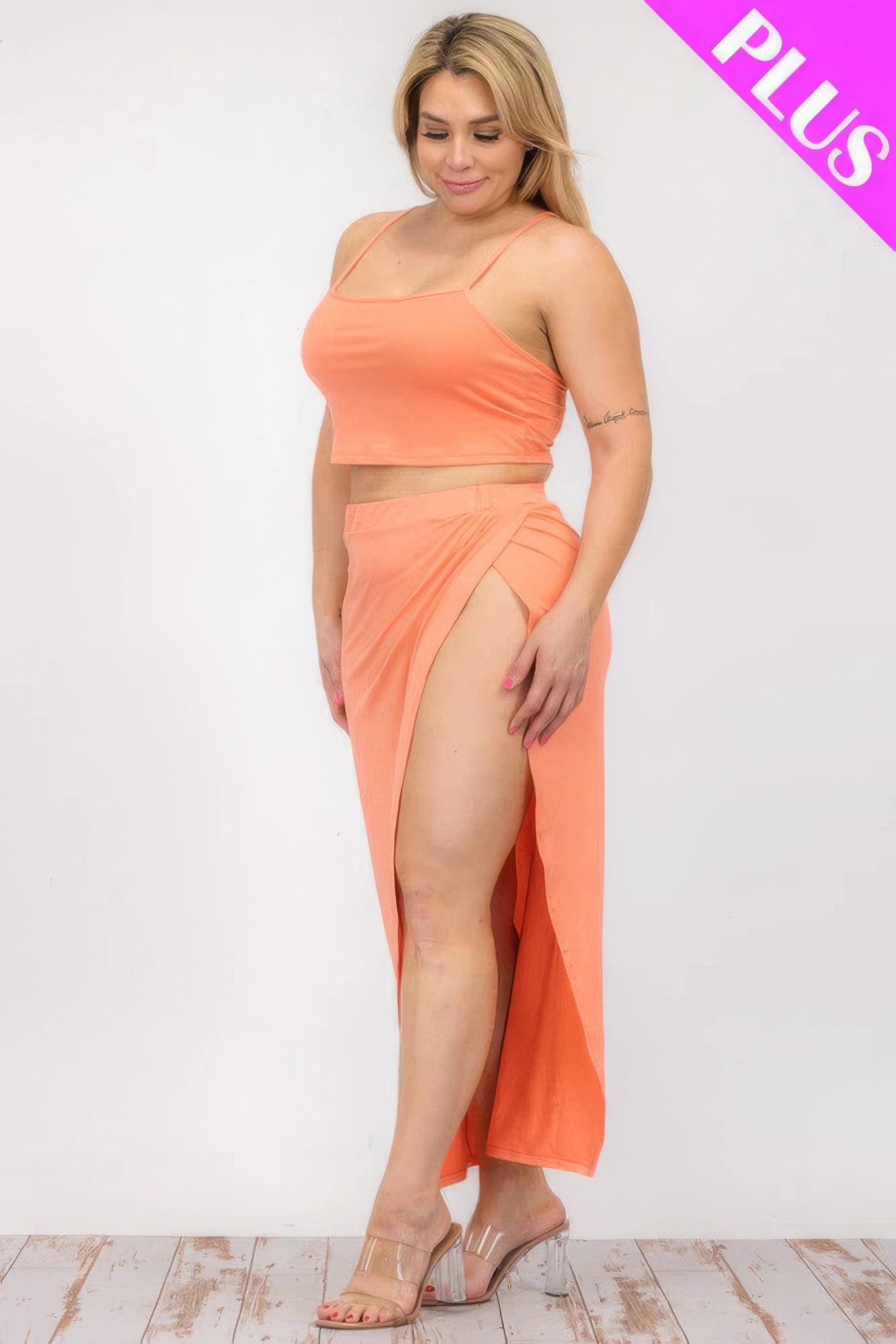 Plus Size Crop Cami & Maxi Skirt Set