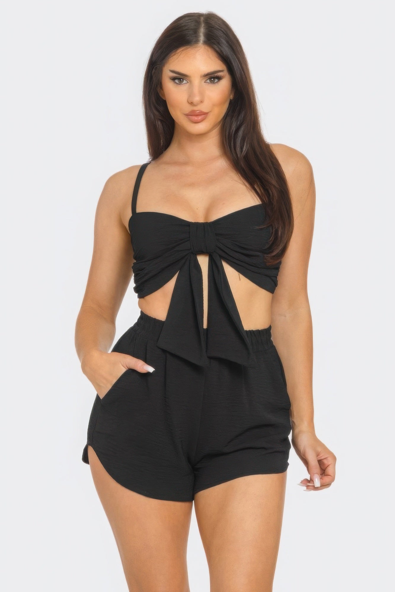 Bow Twisted Tie Top & Shorts Set