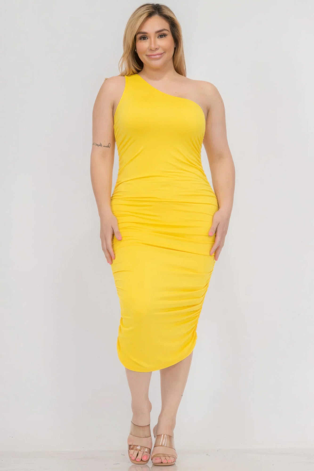 Plus Size Ruched One Shoulder Bodycon Dress