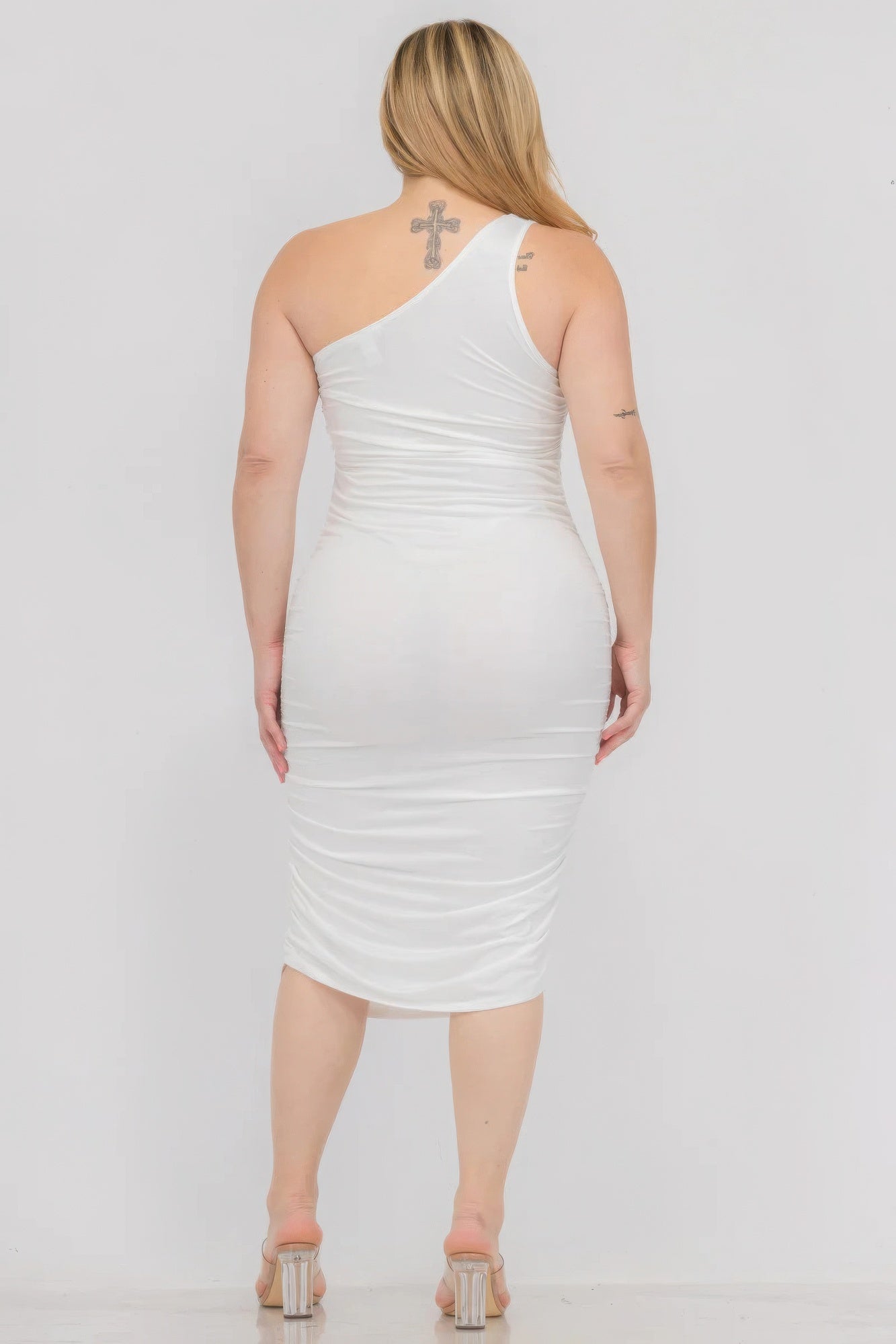 Plus Size Ruched One Shoulder Bodycon Dress