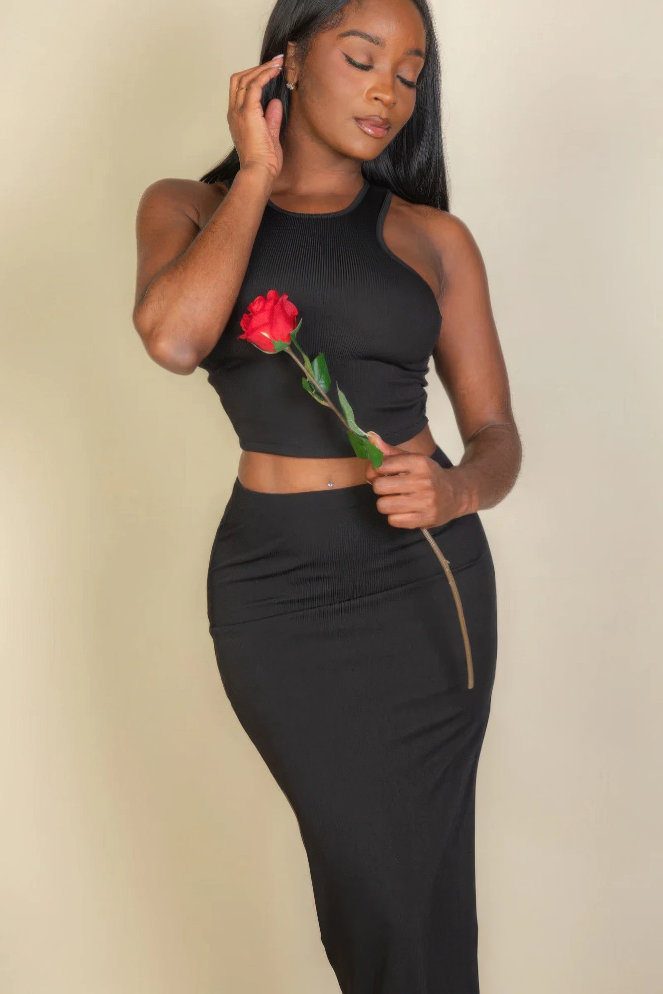 Ribbed Crop Top & Maxi Slit Skirt Set