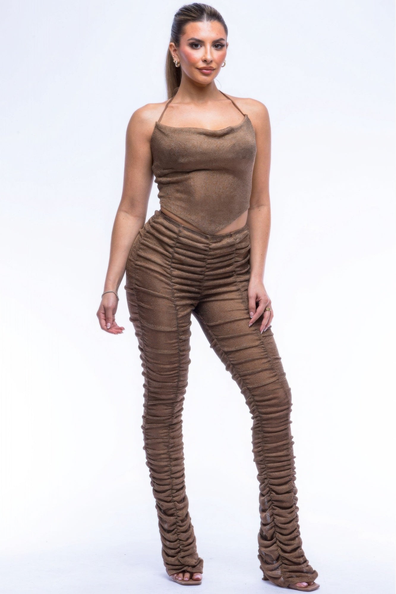 Halter Top & Ruched Pants Set