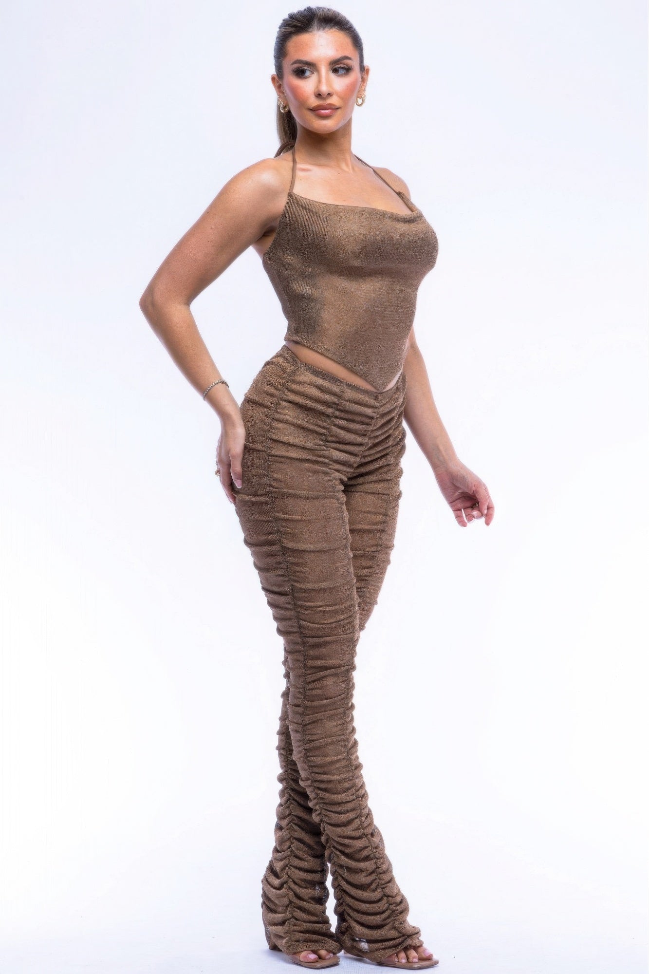 Halter Top & Ruched Pants Set
