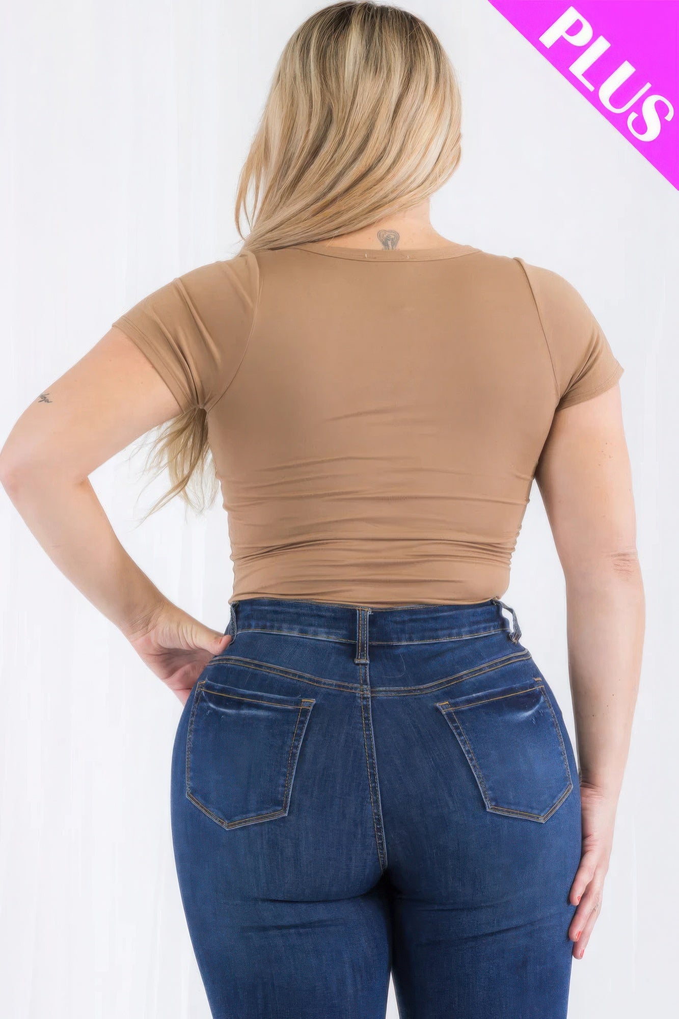 Plus Size Split Neck Short Sleeve Bodysuit