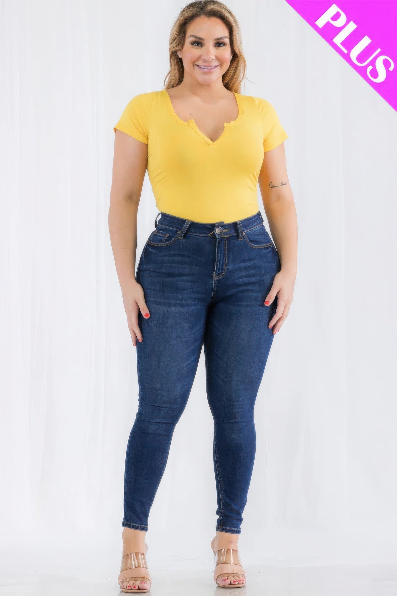 Plus Size Split Neck Short Sleeve Bodysuit