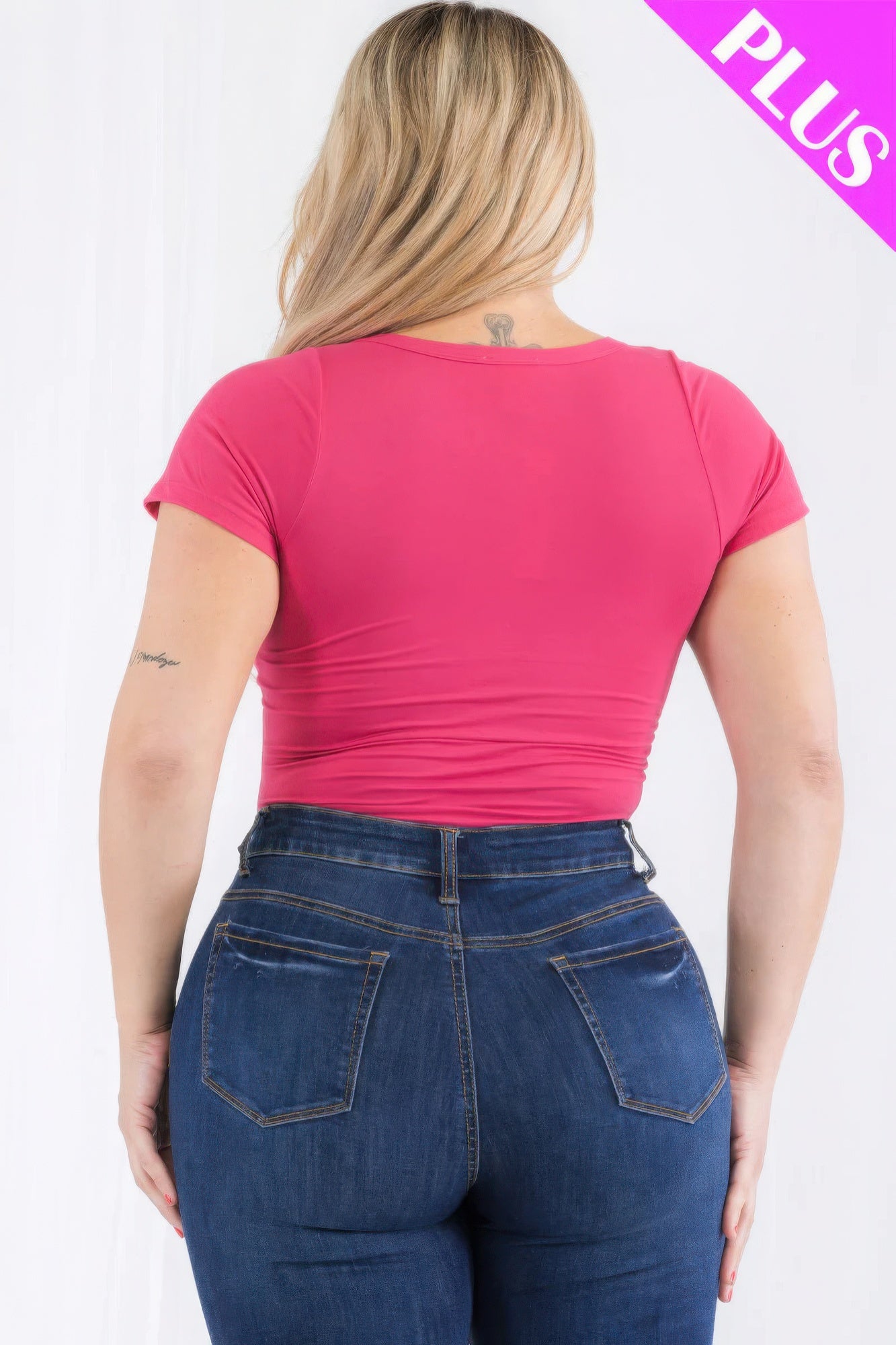 Plus Size Split Neck Short Sleeve Bodysuit