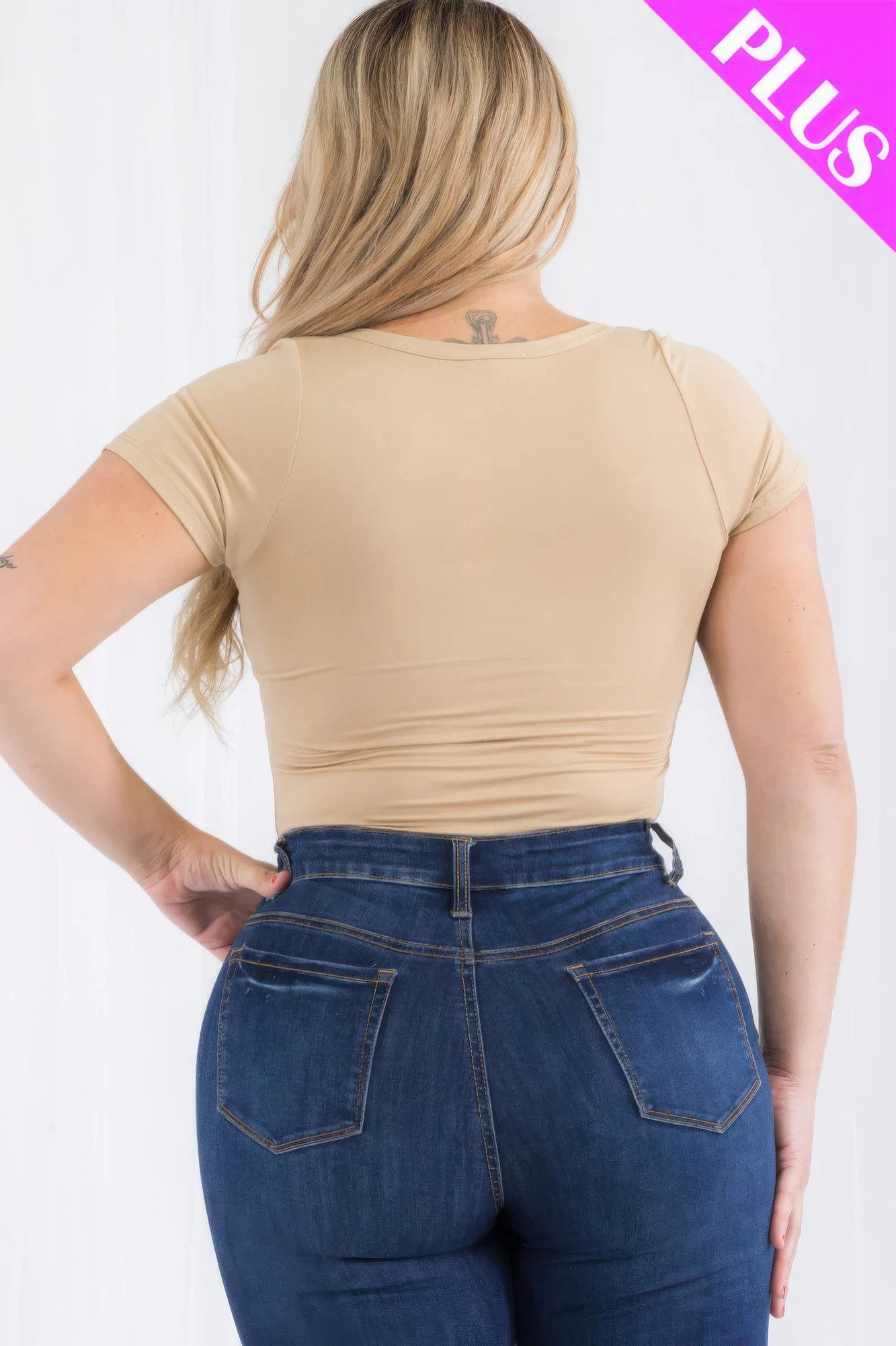Plus Size Split Neck Short Sleeve Bodysuit